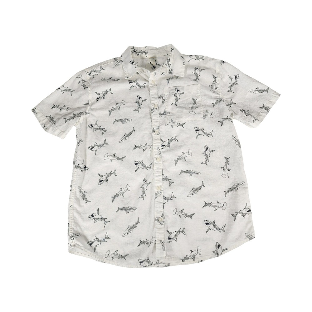 Thereabouts Boys XXL 22 Husky Shark Print‎ Short Sleeve Cotton Button Down Shirt